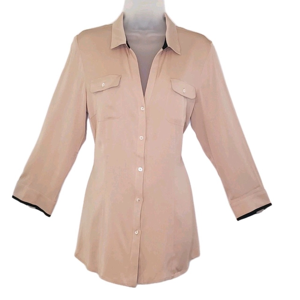 Piazza Sempione Italian Blouse Silk Blend Button Front Blush Beige IT 44 US Med